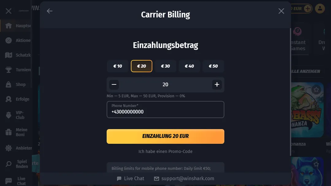 Online Casino Einzahlung über Mobilfunkrechnung